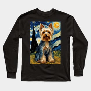 Yorkshire Terrier Yorkie Dog Breed in a Van Gogh Starry Night Art Style Long Sleeve T-Shirt